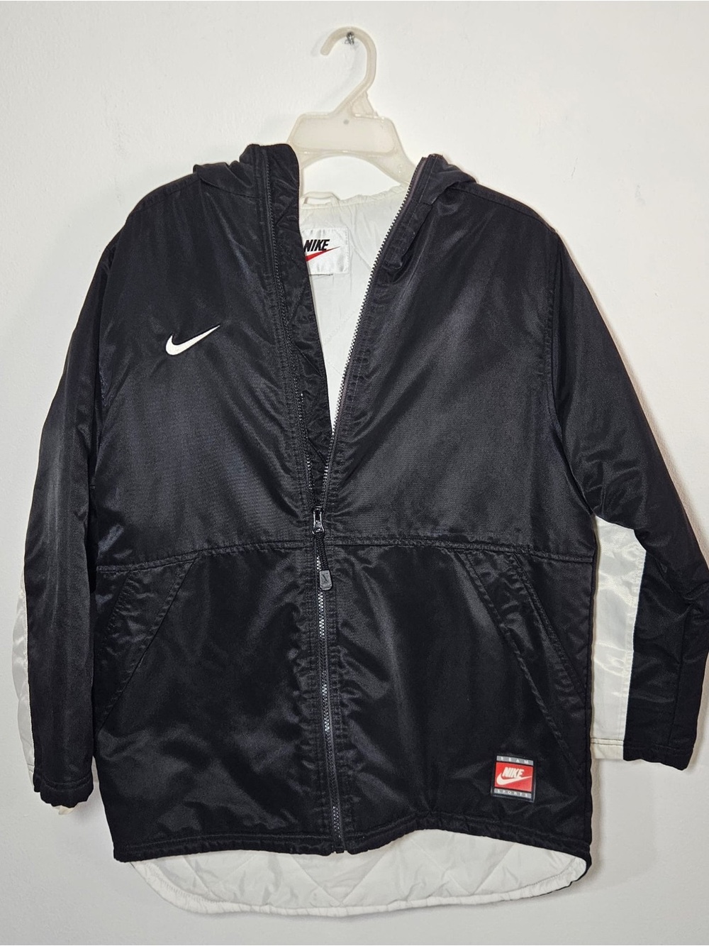 Nike Black Hooded Windbreaker with White Accents
